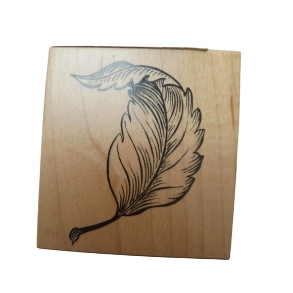 Set Of 4 Vintage PSX Rubber Stamps On Wood Blocks Featuring Basket Leaf Feather - Picture 5 of 7